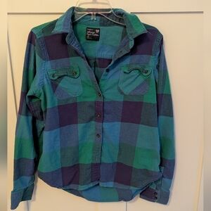 American Eagle Plaid Shirt - Blue and Green Size Large